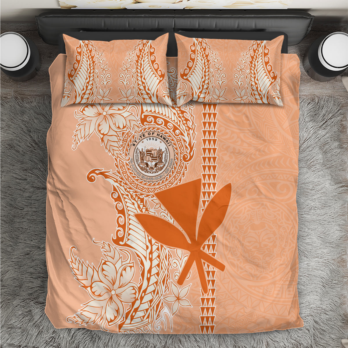 Kanaka Maoli Tropical Flowers with Kakau Tribal Bedding Set Peach Fuzz Color LT03 Peach Fuzz - Polynesian Pride