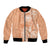 Kanaka Maoli Tropical Flowers with Kakau Tribal Bomber Jacket Peach Fuzz Color LT03 Unisex Peach Fuzz - Polynesian Pride