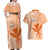 Kanaka Maoli Tropical Flowers with Kakau Tribal Couples Matching Off Shoulder Maxi Dress and Hawaiian Shirt Peach Fuzz Color LT03 - Polynesian Pride