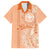 Kanaka Maoli Tropical Flowers with Kakau Tribal Family Matching Off Shoulder Long Sleeve Dress and Hawaiian Shirt Peach Fuzz Color LT03 Dad's Shirt - Short Sleeve Peach Fuzz - Polynesian Pride