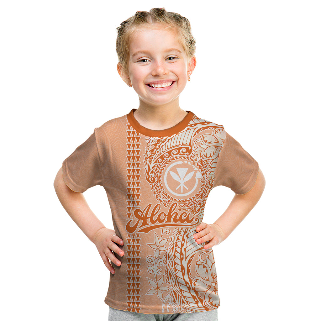 Kanaka Maoli Tropical Flowers with Kakau Tribal Kid T Shirt Peach Fuzz Color LT03 Peach Fuzz - Polynesian Pride