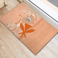 Kanaka Maoli Tropical Flowers with Kakau Tribal Rubber Doormat Peach Fuzz Color LT03 - Polynesian Pride