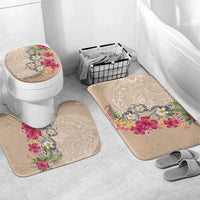 Hawaiian Tropical Flowers and Tribal Turtles Bathroom Set Polynesian Art Motifs Beige Color - Polynesian Pride