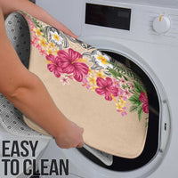 Hawaiian Tropical Flowers and Tribal Turtles Bathroom Set Polynesian Art Motifs Beige Color - Polynesian Pride