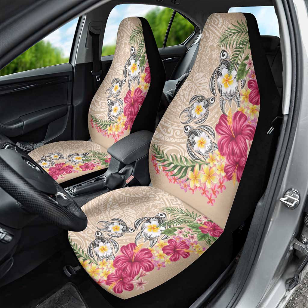 Hawaiian Tropical Flowers and Tribal Turtles Car Seat Cover Polynesian Art Motifs Beige Color - Polynesian Pride
