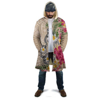 Hawaiian Tropical Flowers and Tribal Turtles Cloak Polynesian Art Motifs Beige Color - Polynesian Pride