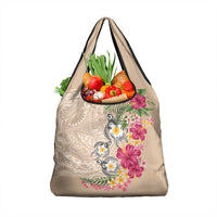 Hawaiian Tropical Flowers and Tribal Turtles Grocery Bag Polynesian Art Motifs Beige Color - Polynesian Pride