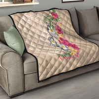 Hawaiian Tropical Flowers and Tribal Turtles Quilt Polynesian Art Motifs Beige Color - Polynesian Pride