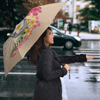 Hawaiian Tropical Flowers and Tribal Turtles Umbrella Polynesian Art Motifs Beige Color - Polynesian Pride