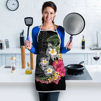 Hawaiian Tropical Flowers and Tribal Turtles Apron Polynesian Art Motifs Black Color LT03 - Polynesian Pride