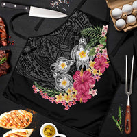 Hawaiian Tropical Flowers and Tribal Turtles Apron Polynesian Art Motifs Black Color LT03 Black - Polynesian Pride