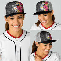 Hawaiian Tropical Flowers and Tribal Turtles Baseball Net Cap Polynesian Art Motifs Black Color LT03 - Polynesian Pride
