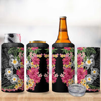 Hawaiian Tropical Flowers and Tribal Turtles 4 in 1 Can Cooler Tumbler Polynesian Art Motifs Black Color - Polynesian Pride
