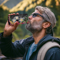Hawaiian Tropical Flowers and Tribal Turtles 4 in 1 Can Cooler Tumbler Polynesian Art Motifs Black Color - Polynesian Pride