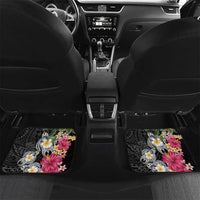 Hawaiian Tropical Flowers and Tribal Turtles Car Mats Polynesian Art Motifs Black Color - Polynesian Pride