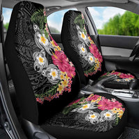 Hawaiian Tropical Flowers and Tribal Turtles Car Seat Cover Polynesian Art Motifs Black Color - Polynesian Pride