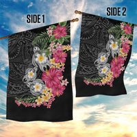 Hawaiian Tropical Flowers and Tribal Turtles Garden Flag Polynesian Art Motifs Black Color - Polynesian Pride