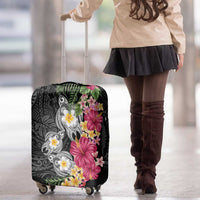 Hawaiian Tropical Flowers and Tribal Turtles Luggage Cover Polynesian Art Motifs Black Color - Polynesian Pride