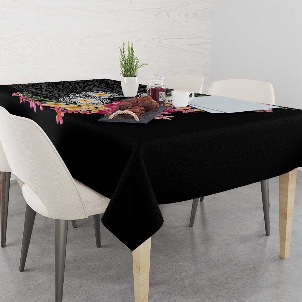 Hawaiian Tropical Flowers and Tribal Turtles Tablecloth Polynesian Art Motifs Black Color LT03 - Polynesian Pride