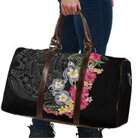 Hawaiian Tropical Flowers and Tribal Turtles Travel Bag Polynesian Art Motifs Black Color - Polynesian Pride