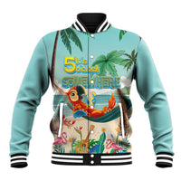 Aloha Hawaii It's 5 o'clock Somewhere Baseball Jacket Chill Parrot on Beach with Tropical Plants LT03 Unisex Multicolor - Polynesian Pride