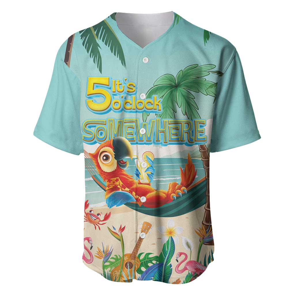 Aloha Hawaii It's 5 o'clock Somewhere Baseball Jersey Chill Parrot on Beach with Tropical Plants LT03 Multicolor - Polynesian Pride