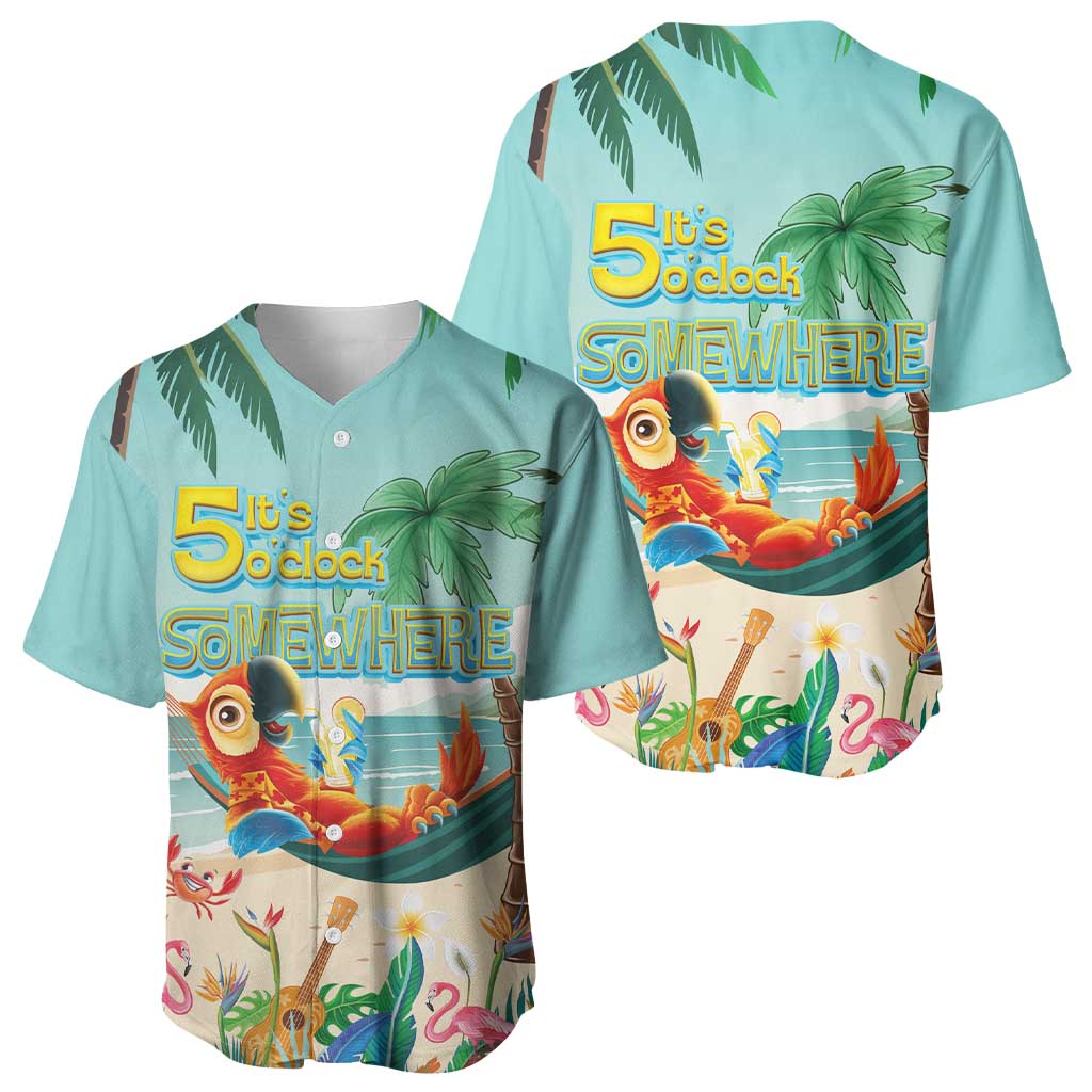 Aloha Hawaii It's 5 o'clock Somewhere Baseball Jersey Chill Parrot on Beach with Tropical Plants LT03 - Polynesian Pride
