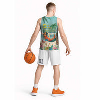 Aloha Hawaii It's 5 o'clock Somewhere Basketball Jersey Chill Parrot on Beach with Tropical Plants LT03 - Polynesian Pride