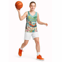 Aloha Hawaii It's 5 o'clock Somewhere Basketball Jersey Chill Parrot on Beach with Tropical Plants LT03 - Polynesian Pride
