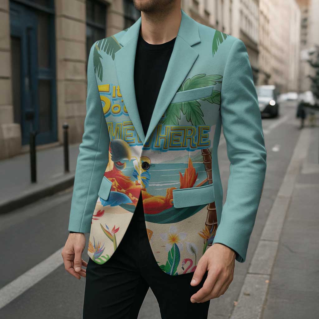 Aloha Hawaii It's 5 o'clock Somewhere Blazer Chill Parrot on Beach with Tropical Plants - Polynesian Pride