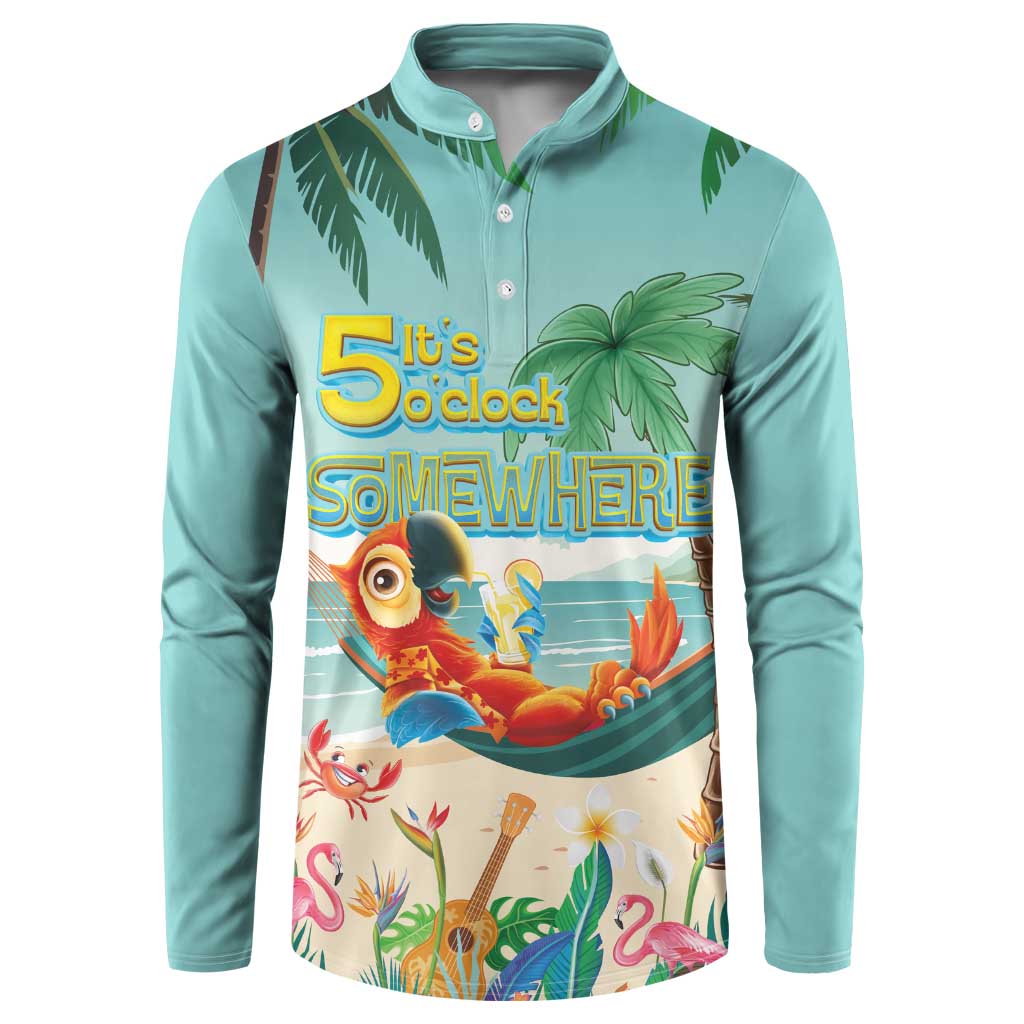 Aloha Hawaii It's 5 o'clock Somewhere Button Sweatshirt Chill Parrot on Beach with Tropical Plants LT03 Multicolor - Polynesian Pride