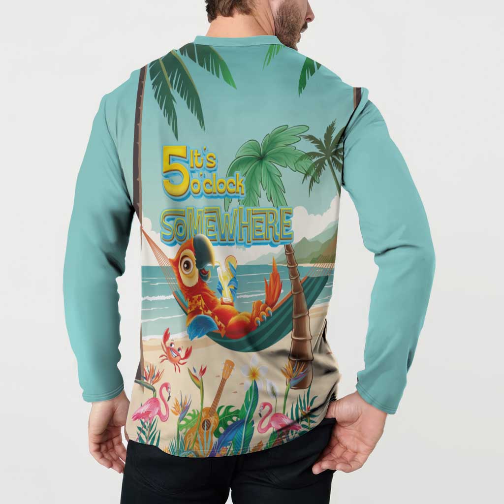 Aloha Hawaii It's 5 o'clock Somewhere Button Sweatshirt Chill Parrot on Beach with Tropical Plants LT03 - Polynesian Pride