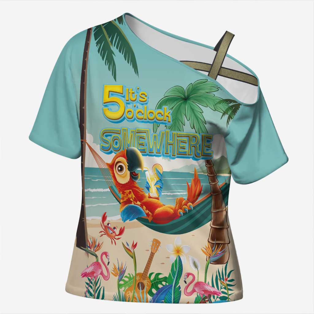 Aloha Hawaii It's 5 o'clock Somewhere Cross Shoulder Shirt Chill Parrot on Beach with Tropical Plants LT03 Female Multicolor - Polynesian Pride