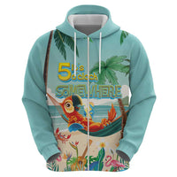 Aloha Hawaii It's 5 o'clock Somewhere Hoodie Chill Parrot on Beach with Tropical Plants - Polynesian Pride