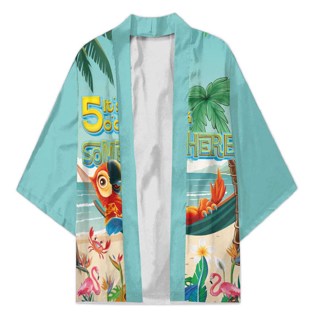Aloha Hawaii It's 5 o'clock Somewhere Kimono Chill Parrot on Beach with Tropical Plants - Polynesian Pride
