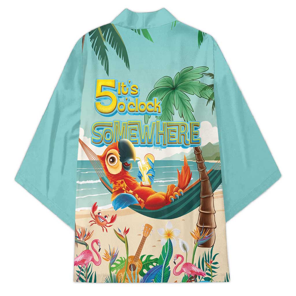 Aloha Hawaii It's 5 o'clock Somewhere Kimono Chill Parrot on Beach with Tropical Plants - Polynesian Pride