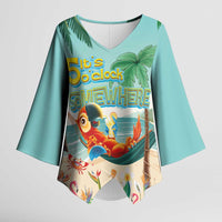 Aloha Hawaii It's 5 o'clock Somewhere Kimono Sleeve Blouse Chill Parrot on Beach with Tropical Plants LT03 Female Multicolor - Polynesian Pride