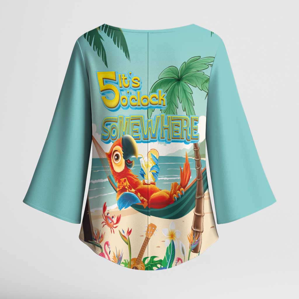 Aloha Hawaii It's 5 o'clock Somewhere Kimono Sleeve Blouse Chill Parrot on Beach with Tropical Plants LT03 - Polynesian Pride