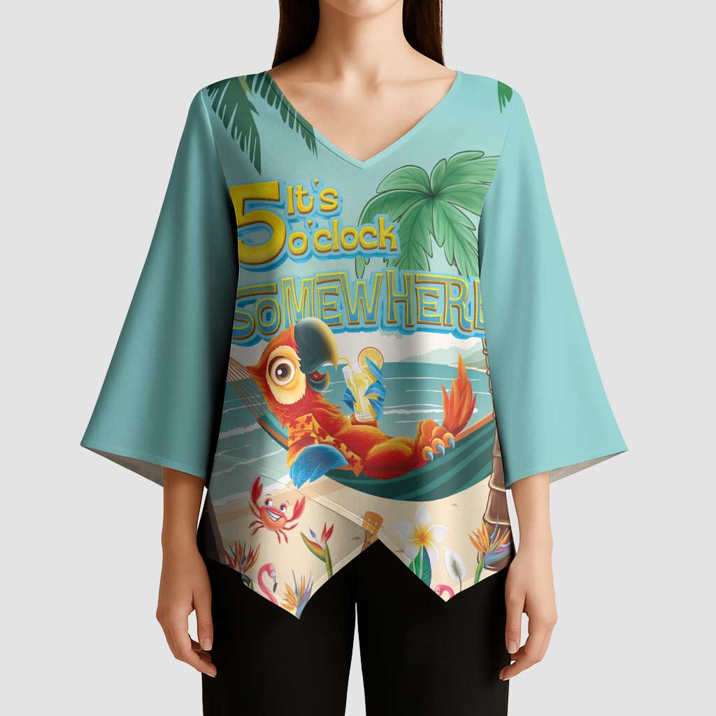 Aloha Hawaii It's 5 o'clock Somewhere Kimono Sleeve Blouse Chill Parrot on Beach with Tropical Plants LT03 - Polynesian Pride
