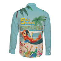 Aloha Hawaii It's 5 o'clock Somewhere Long Sleeve Button Shirt Chill Parrot on Beach with Tropical Plants LT03 - Polynesian Pride