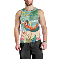 Aloha Hawaii It's 5 o'clock Somewhere Men Tank Top Chill Parrot on Beach with Tropical Plants LT03 - Polynesian Pride