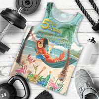 Aloha Hawaii It's 5 o'clock Somewhere Men Tank Top Chill Parrot on Beach with Tropical Plants LT03 - Polynesian Pride