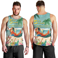 Aloha Hawaii It's 5 o'clock Somewhere Men Tank Top Chill Parrot on Beach with Tropical Plants LT03 - Polynesian Pride