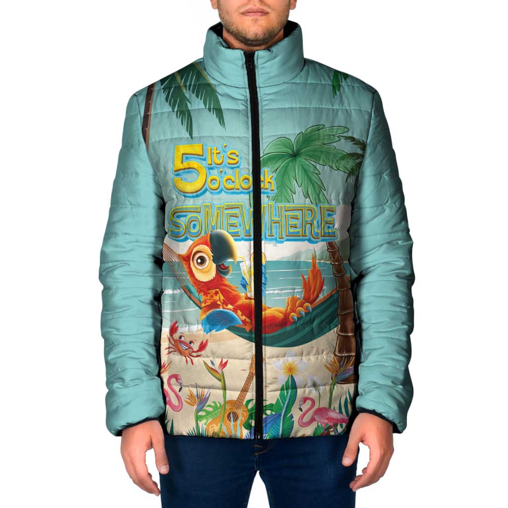 Aloha Hawaii It's 5 o'clock Somewhere Padded Jacket Chill Parrot on Beach with Tropical Plants LT03 Men Multicolor - Polynesian Pride