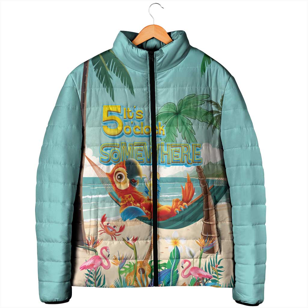 Aloha Hawaii It's 5 o'clock Somewhere Padded Jacket Chill Parrot on Beach with Tropical Plants LT03 - Polynesian Pride