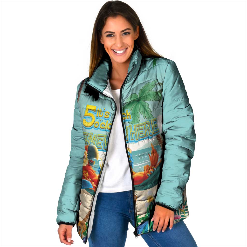 Aloha Hawaii It's 5 o'clock Somewhere Padded Jacket Chill Parrot on Beach with Tropical Plants LT03 Women Multicolor - Polynesian Pride