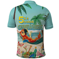 Aloha Hawaii It's 5 o'clock Somewhere Polo Shirt Chill Parrot on Beach with Tropical Plants - Polynesian Pride