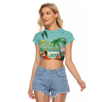 Aloha Hawaii It's 5 o'clock Somewhere Raglan Cropped T Shirt Chill Parrot on Beach with Tropical Plants LT03 Female Multicolor - Polynesian Pride