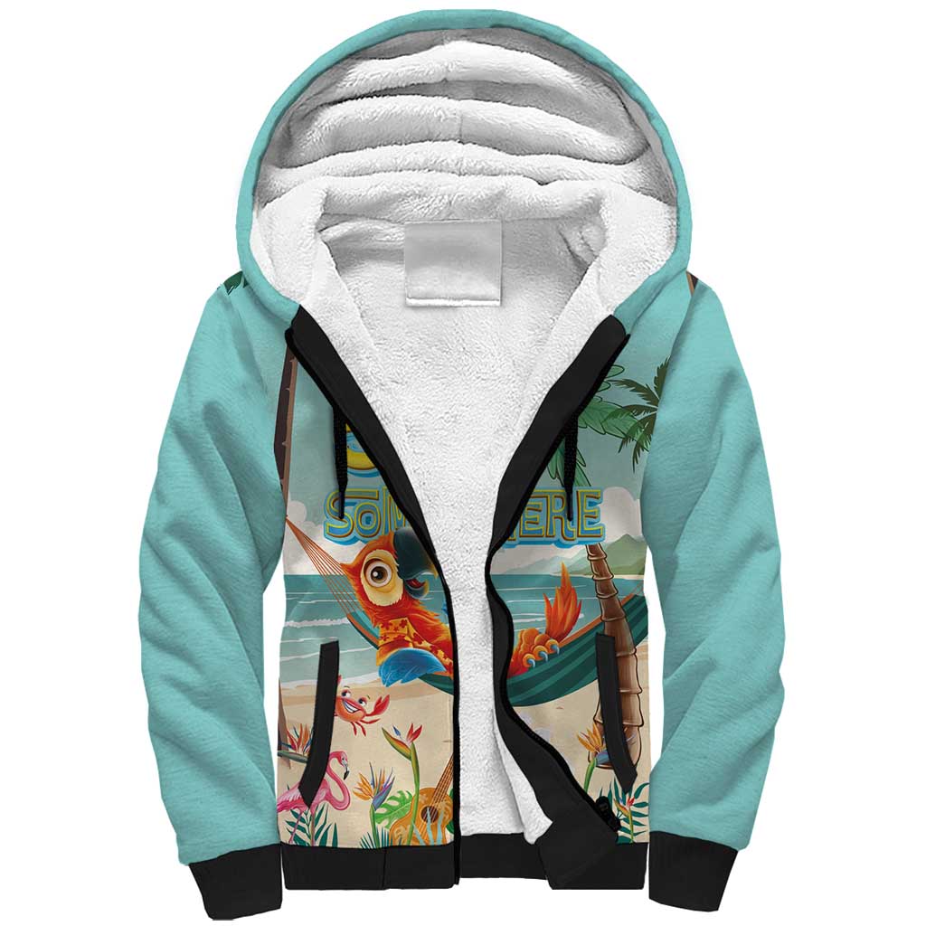 Aloha Hawaii It's 5 o'clock Somewhere Sherpa Hoodie Chill Parrot on Beach with Tropical Plants - Polynesian Pride