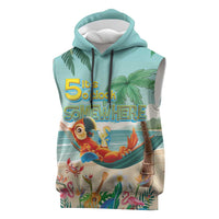Aloha Hawaii It's 5 o'clock Somewhere Sleeveless Hoodie Chill Parrot on Beach with Tropical Plants LT03 Multicolor - Polynesian Pride